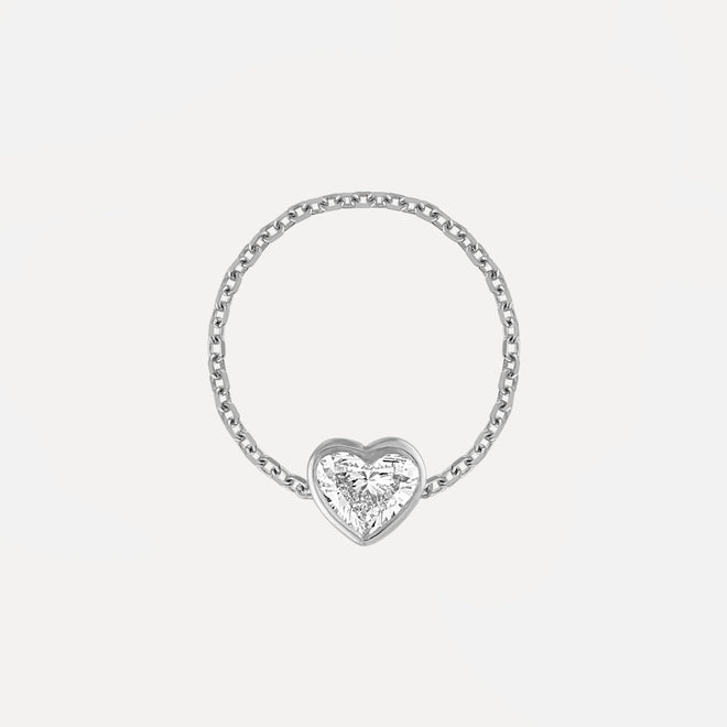 Anillo de Cadena con Corazón de Diamante