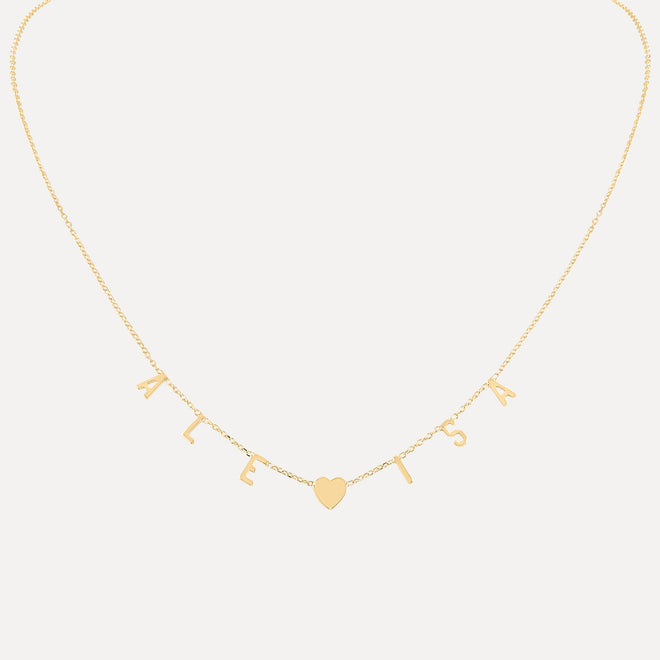 Cadena Mini Mini Letras con Dos Nombres y Corazón