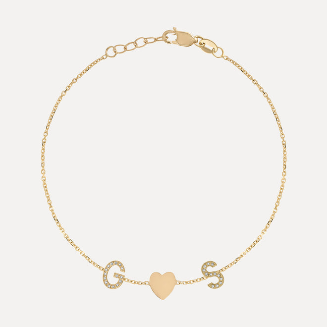 Pulsera Mini Letra Pave con Corazón