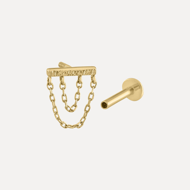 Aretes Mini Barra Martillada + Cadenas Rosca Interna