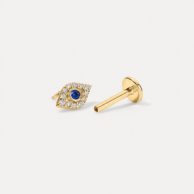 Evil Eye Threaded Stud - Blue Sapphire