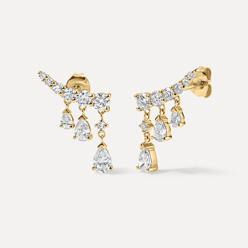 Cascade Pear & Round Diamond Earrings