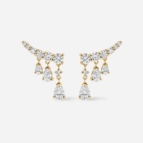 Cascade Pear & Round Diamond Earrings