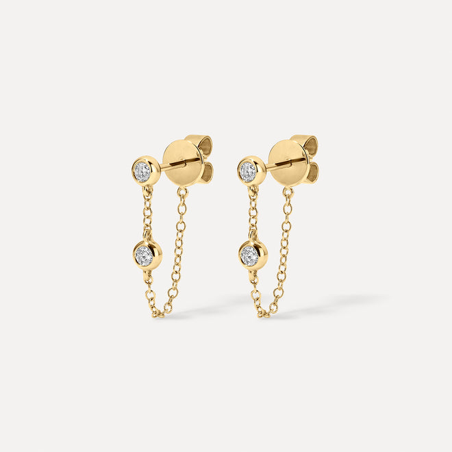 Aretes de Cadena con Doble Diamantes