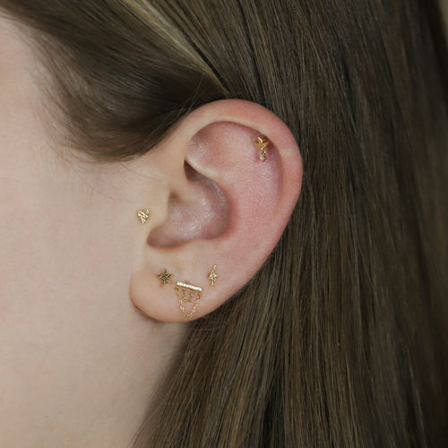 Aretes Mini Barra Martillada + Cadenas Rosca Interna