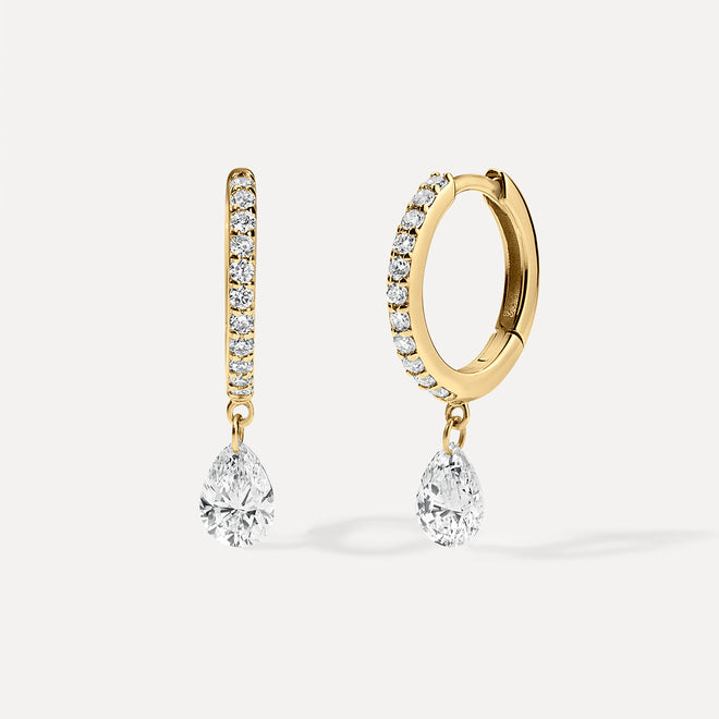 Floating Pear Diamond Huggies