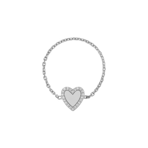 Anillo de Cadena Mini Corazón con Contorno Pave