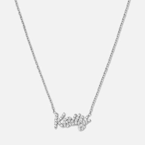 Mini Pavé Cursive Nameplate Necklace
