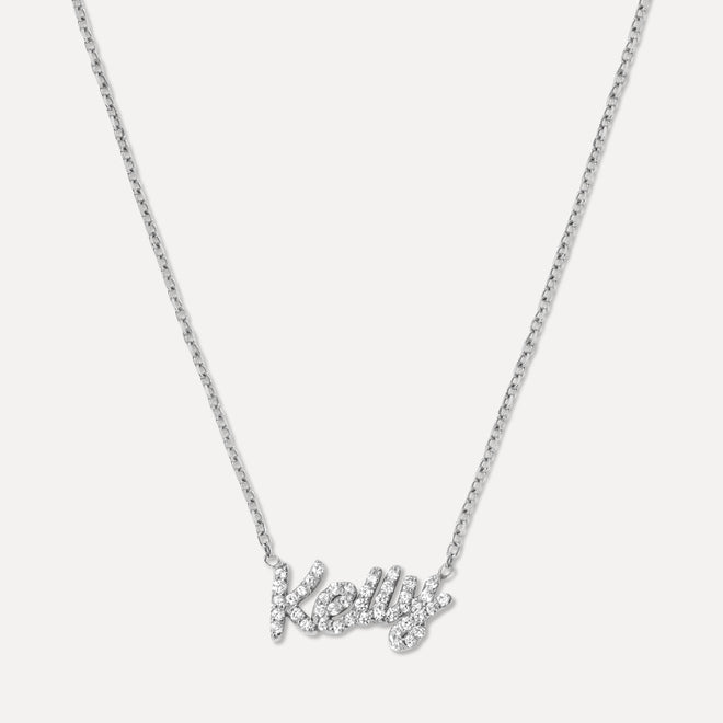 Mini Pavé Cursive Nameplate Necklace