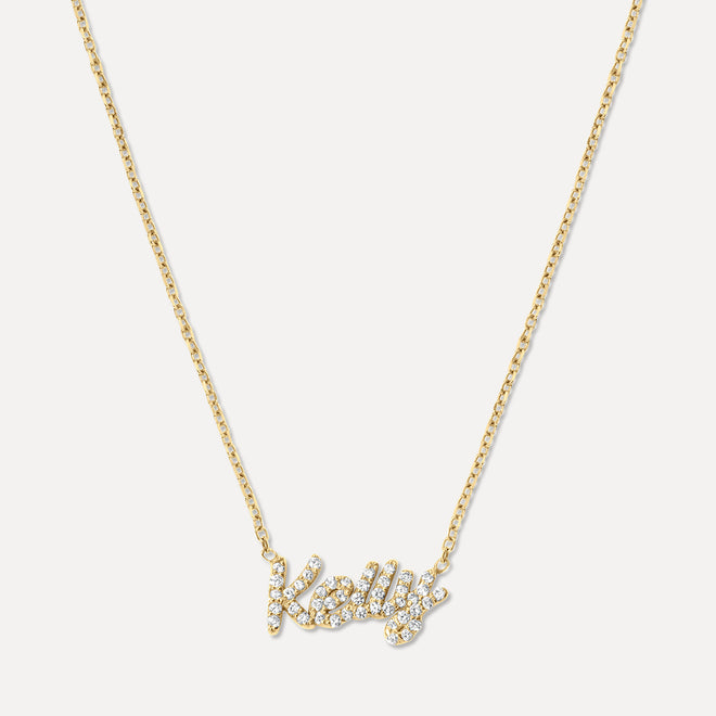 Mini Pavé Cursive Nameplate Necklace