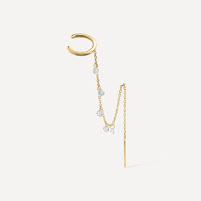 Stardust Floating Diamond Threaded Ear Cuff