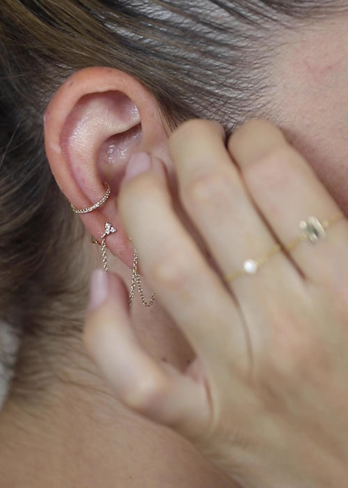Aretes Doble Mini Triple Diamante de Cadena
