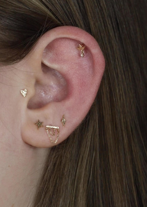 Aretes Mini Barra Martillada + Cadenas Rosca Interna