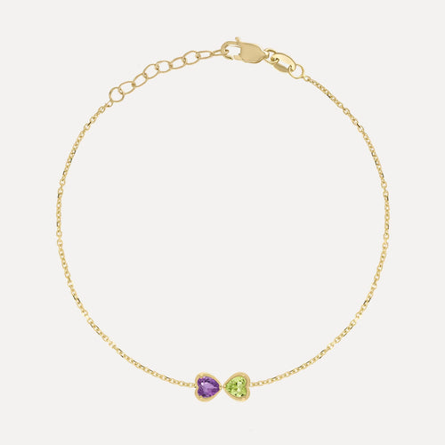 Pulsera de dos corazones con piedras de nacimiento