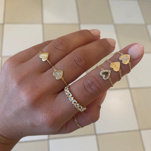 Anillo de Cadena Mini Corazón con Contorno Pave