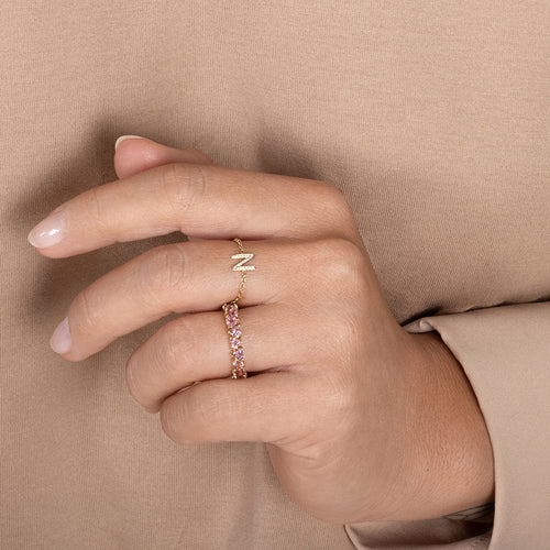 Anillo de Cadena Mini Letra Pave