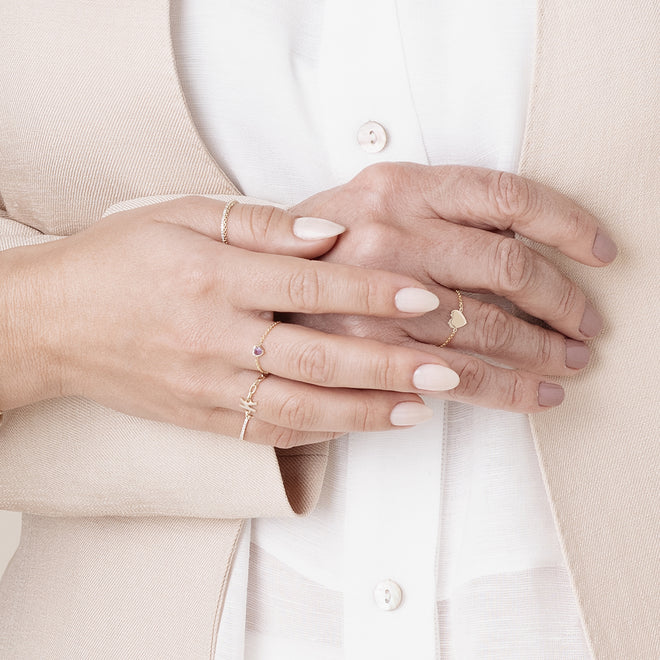 Anillo de Cadena Corazón en Piedra de Nacimiento