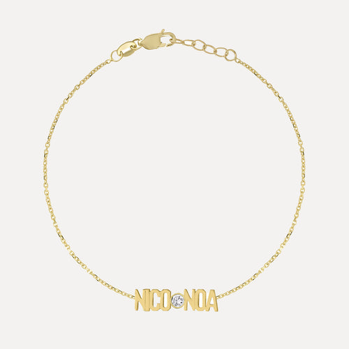 Pulsera Dos Nombres Mini Mini Nameplate con Diamantes