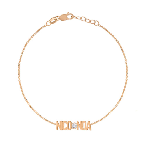 Pulsera Dos Nombres Mini Mini Nameplate con Diamantes