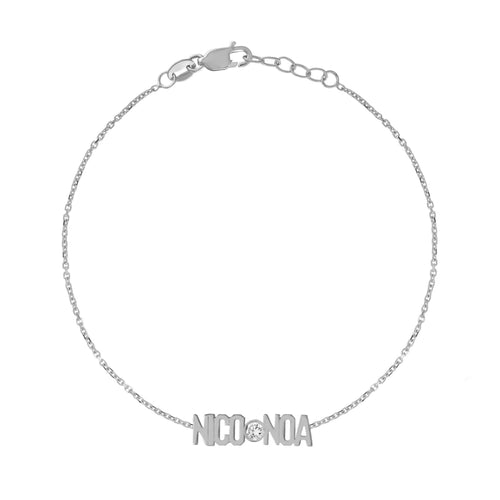 Pulsera Dos Nombres Mini Mini Nameplate con Diamantes