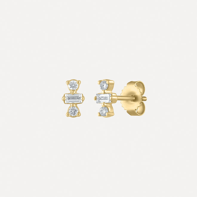 Mini Baguette & Round Diamond Stud Earrings