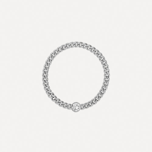 Mini Curb Chain Ring with Birthstone Bezel