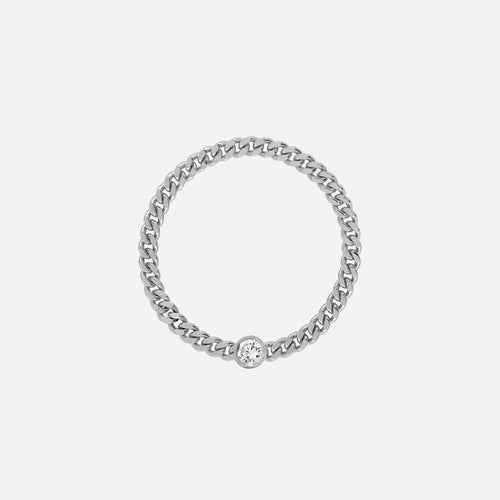 Anillo de Cadena Mini Curb con Piedra de Nacimiento