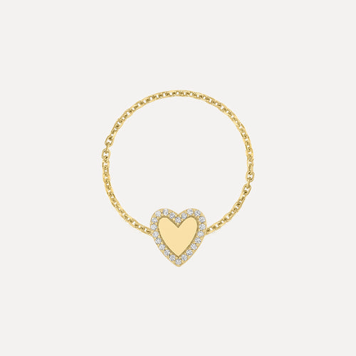 Anillo de Cadena Mini Corazón con Contorno Pave
