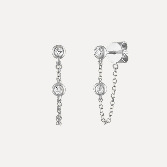Aretes de Cadena con Doble Diamantes