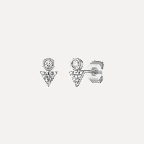 Diamond Bezel with Pave Triangle Stud Earrings