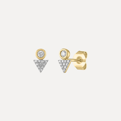 Diamond Bezel with Pave Triangle Stud Earrings