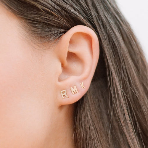 Mini Pave Letter Earrings - Kelly Bello Design