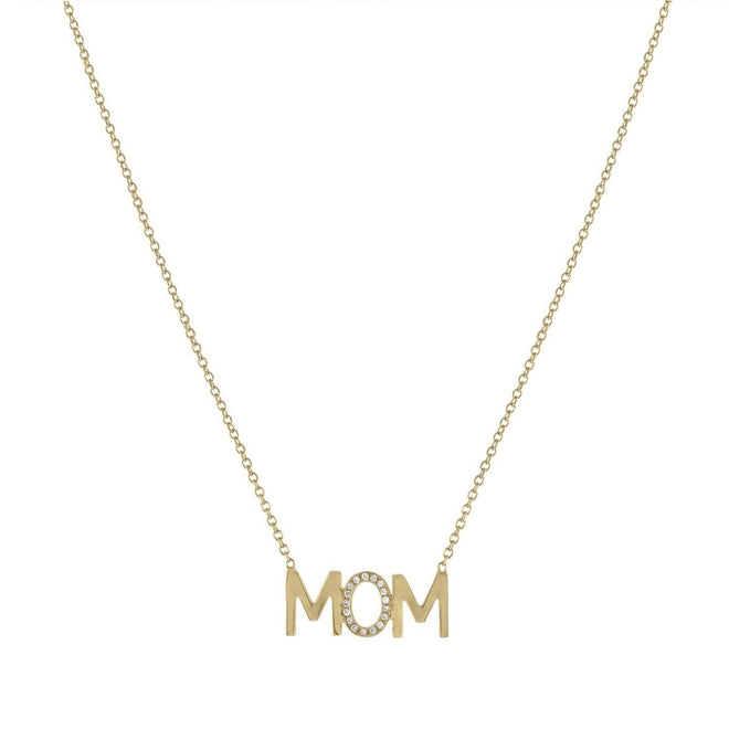 MOM Diamond Accent Nameplate Necklace - Kelly Bello Design